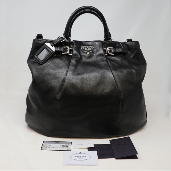 Prada Soft Calf Pleated Tote Bag – Black - Picture 8 of 16